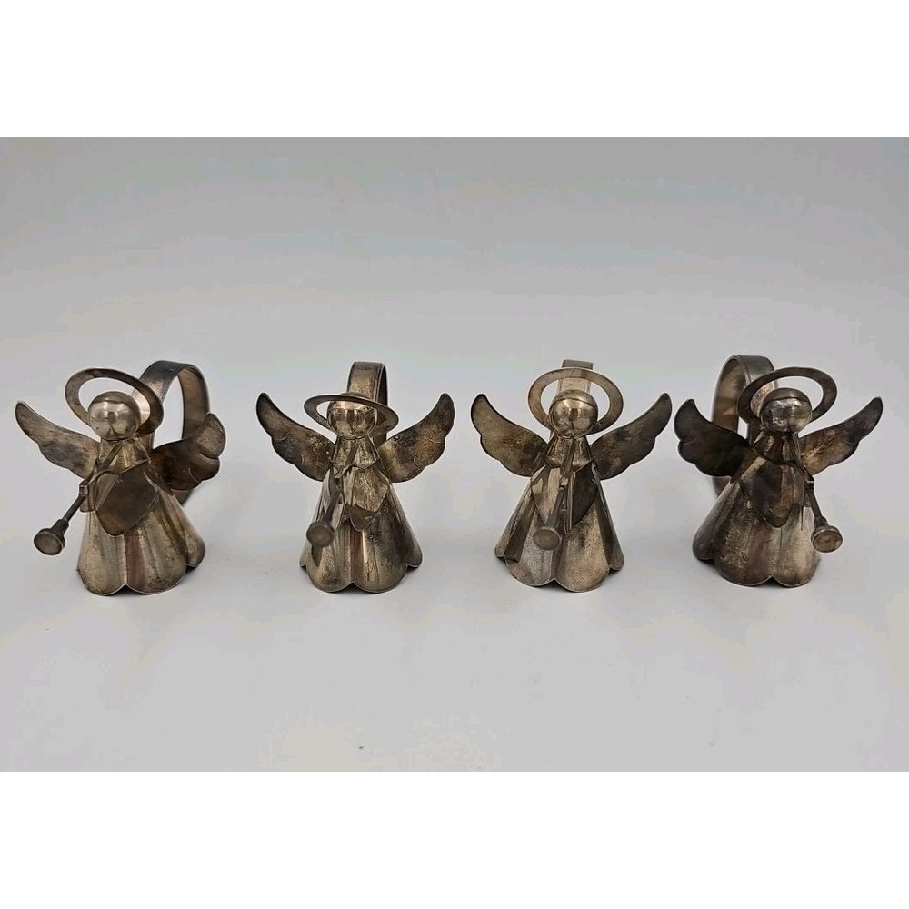 Vintage Regal Silver Plated Angel With Trumpets Napkin Holder Rings Set‎ Of 4